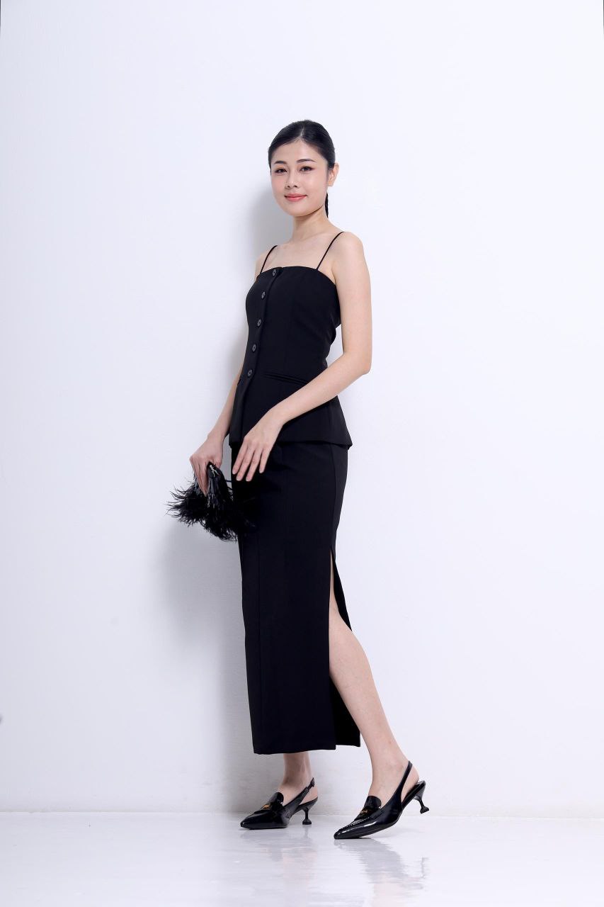 侧开叉半裙 1381