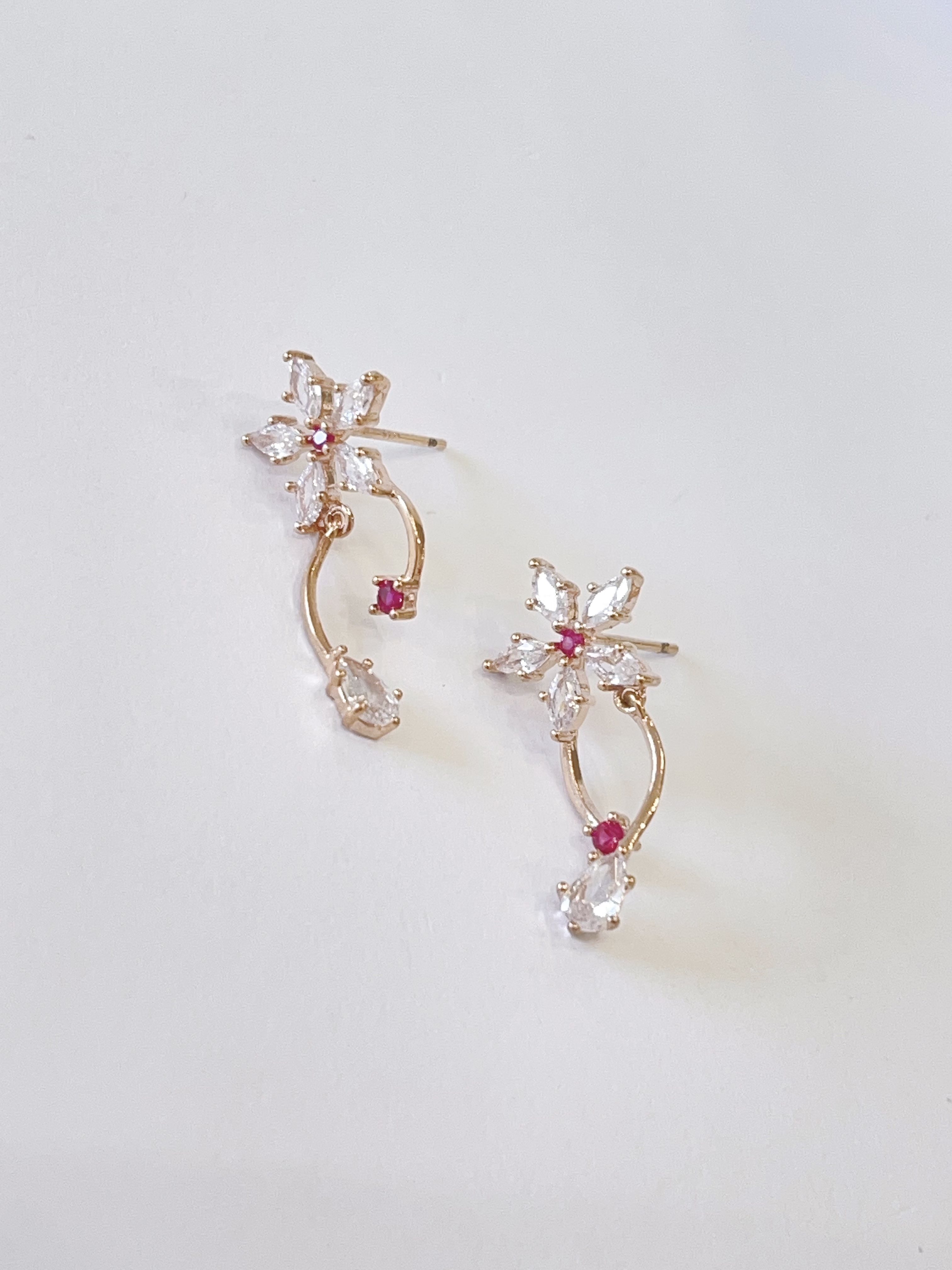 粉粉少女心超仙水滴锆石花朵耳环