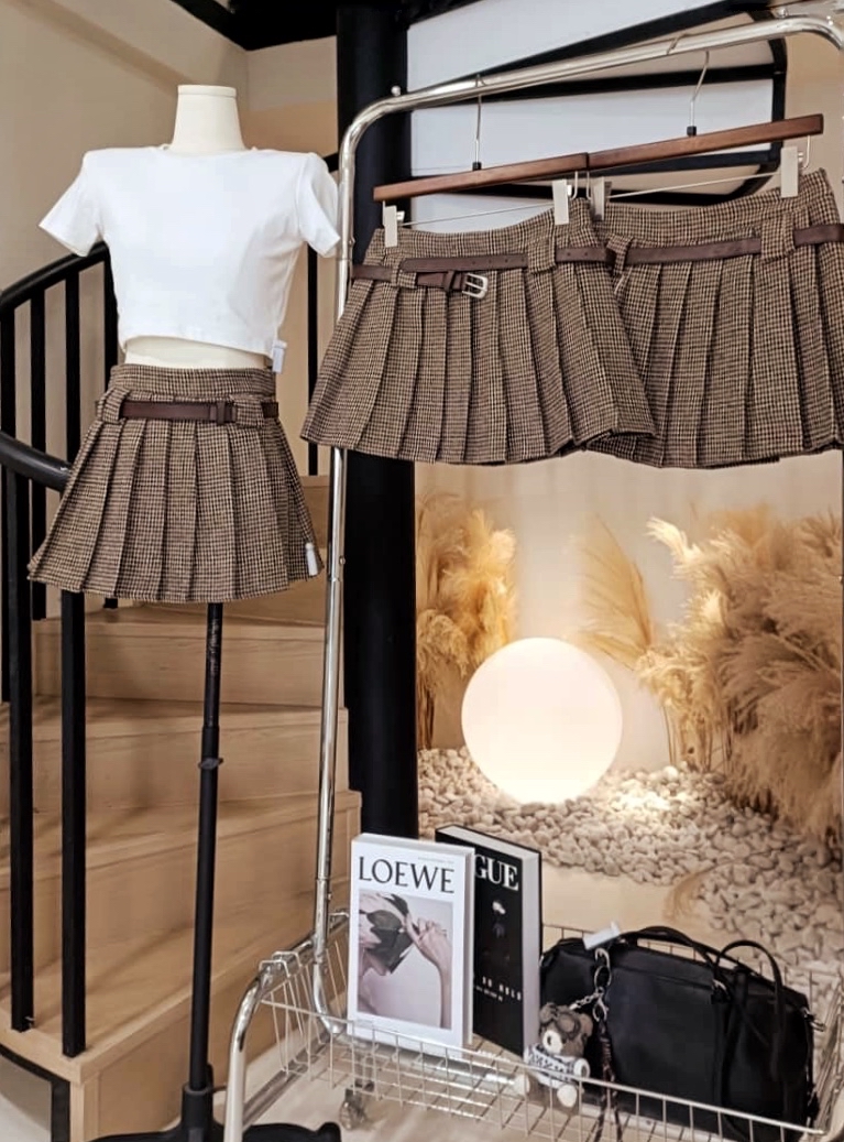 千鸟格百褶裙(腰带)