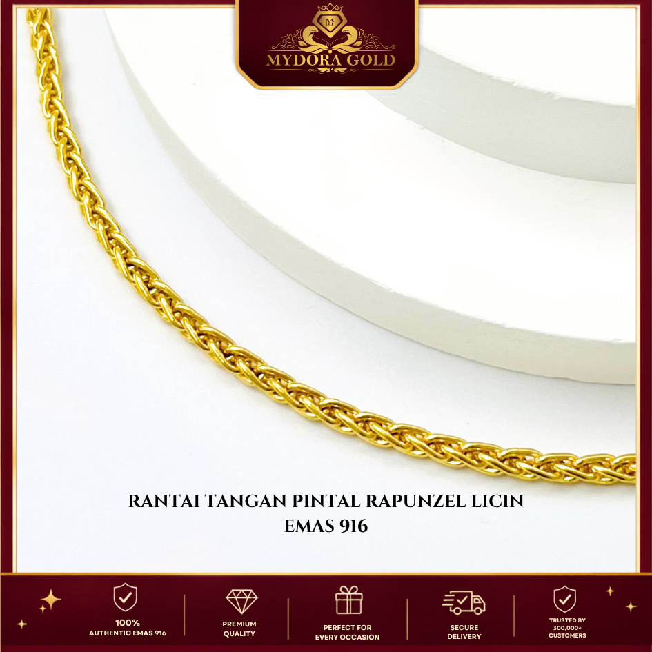 MYDORA Rantai Tangan Pintal Rapunzel Licin l EMAS 916/22K