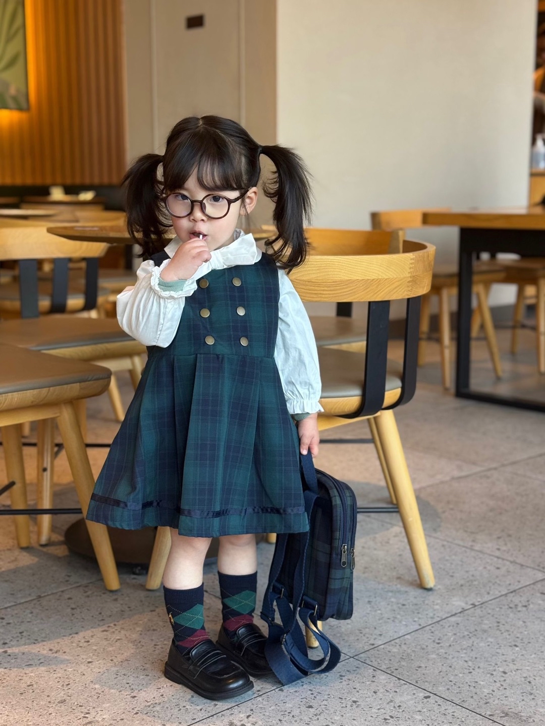 A0102 小木馬格仔套裝（恤衫+連身裙）