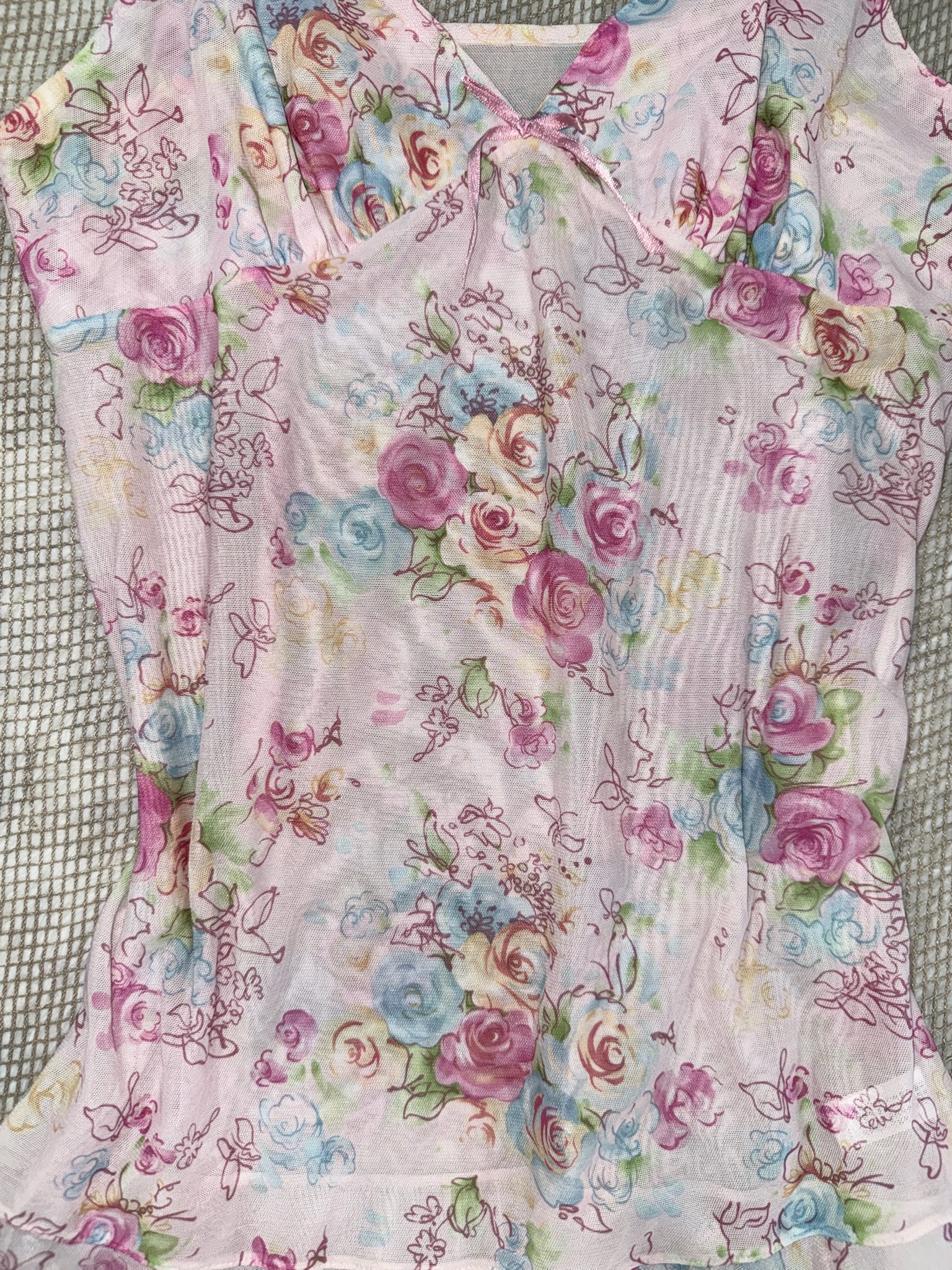 Pink Floral Print Mesh Slip Dress with Ruffled Straps and Lettuce Hem