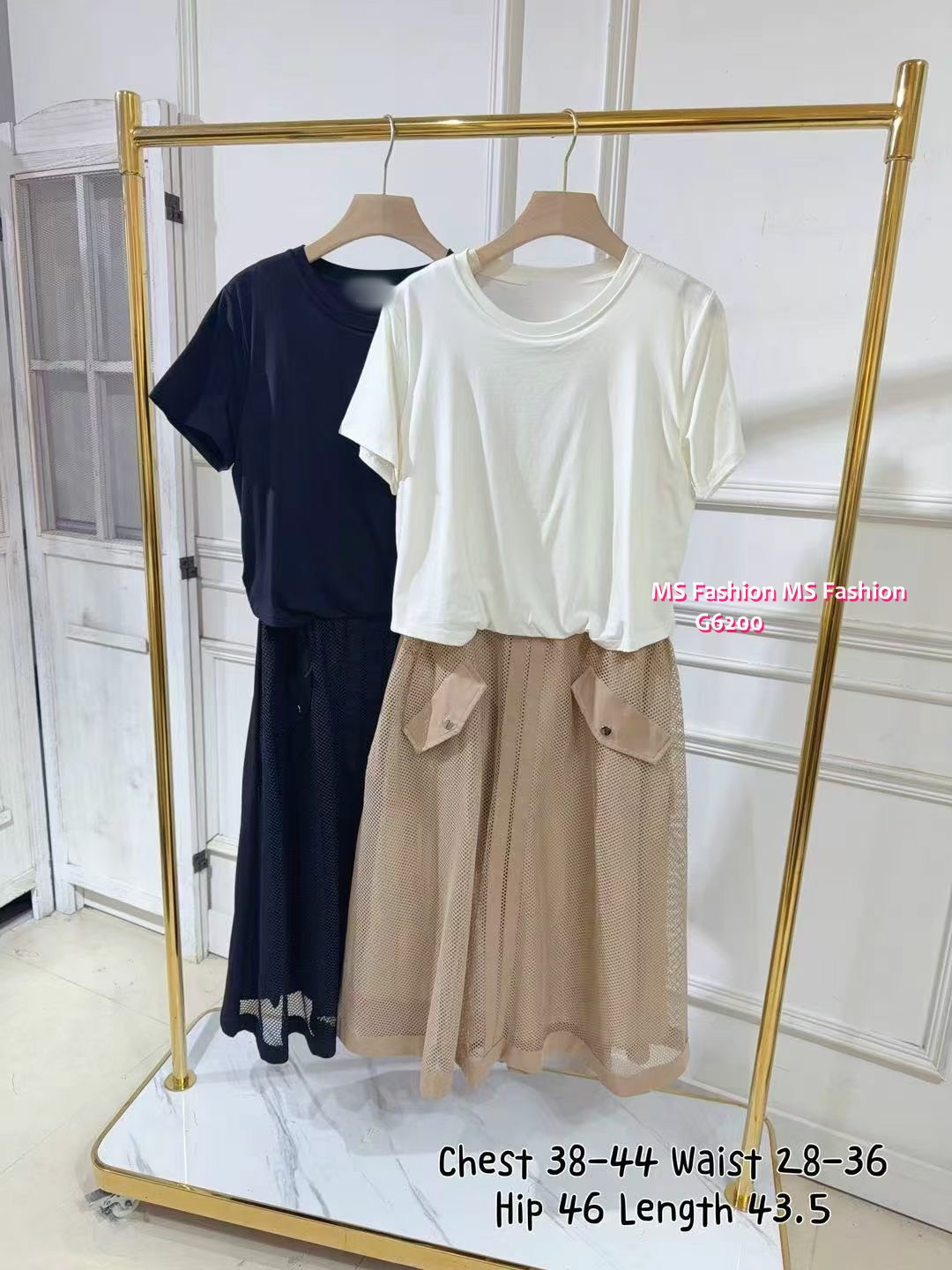 G6200 韓國🇰🇷假兩件拼網料連身裙