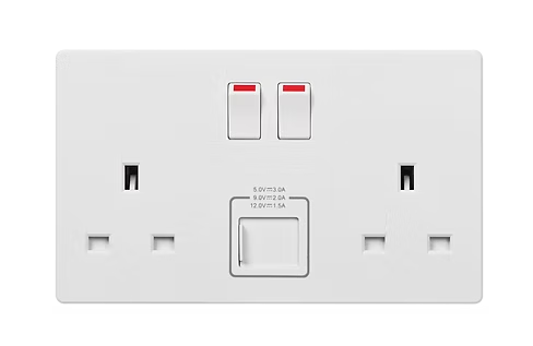 MK Aria 白 13A孖蘇有掣連Type A+C USB 插座