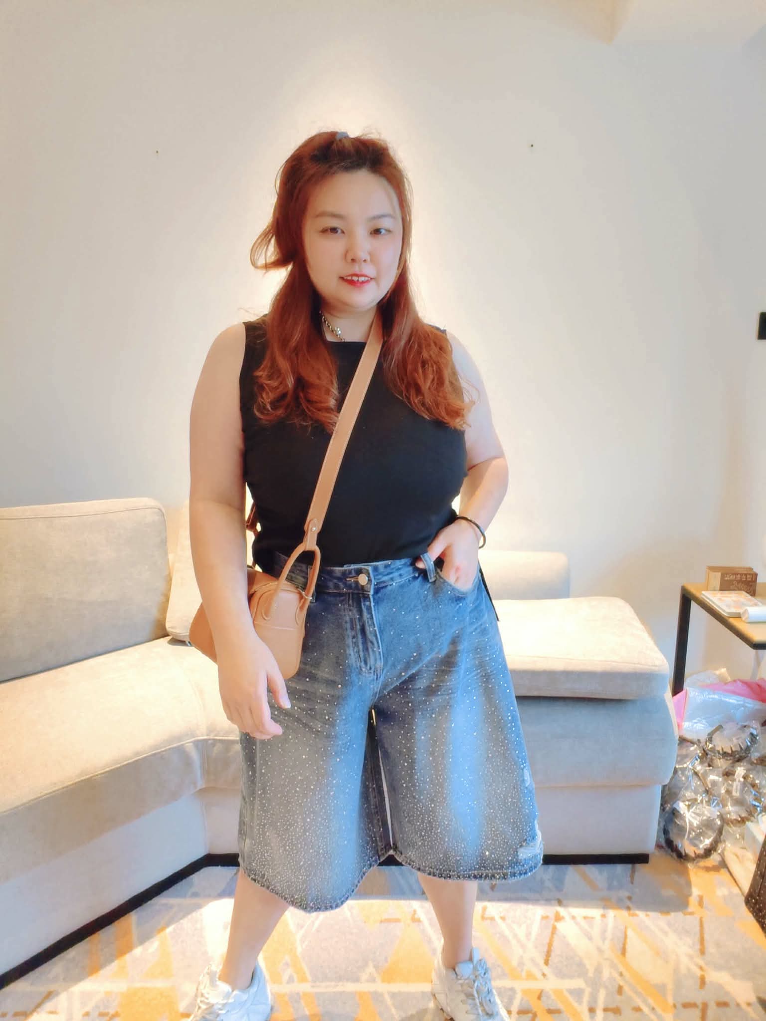 YPD04 007/008 高质量亮钻牛仔5分阔裤