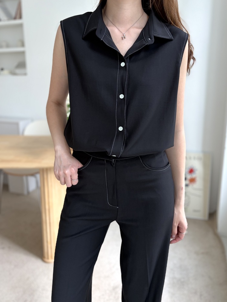 Topstitched Cooling Slacks (Black)