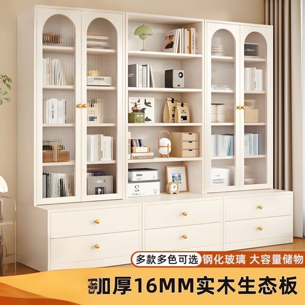 實木卡座書櫃書架一體 滿牆展示櫃 家用客廳落地靠牆櫃子 收納儲物櫃bookcase 