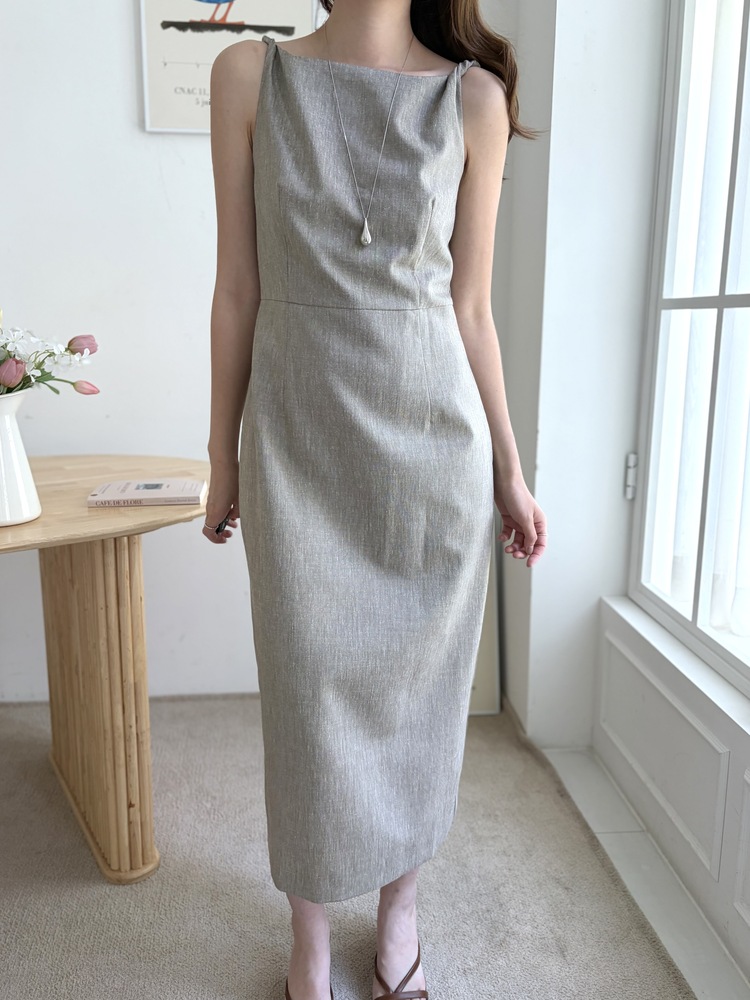 Linen Blend Twisted Strap Dress (Mocha)