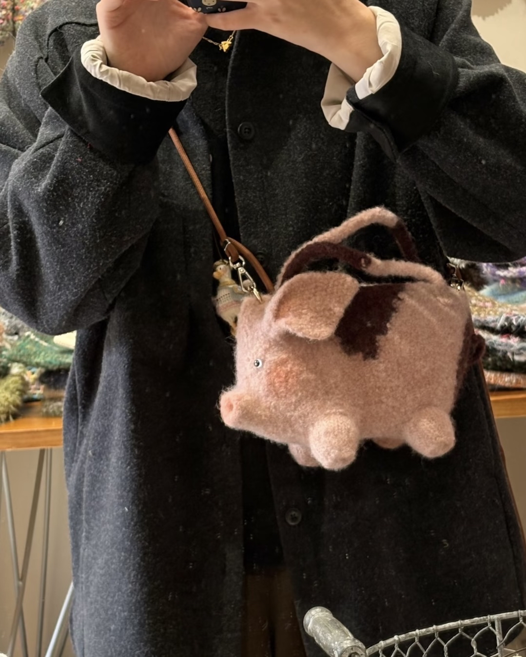羊毛氈立體小豬兩用包(落單後手工訂製 需要等待1-2個月 ）