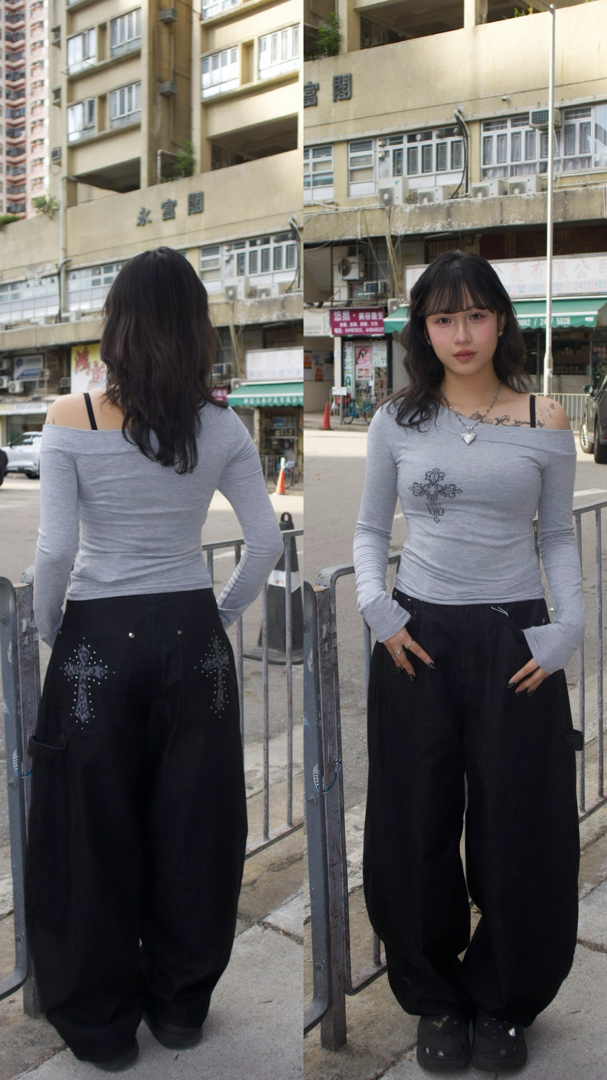 已售罄❌韓國十字架反領一字膊長袖Top