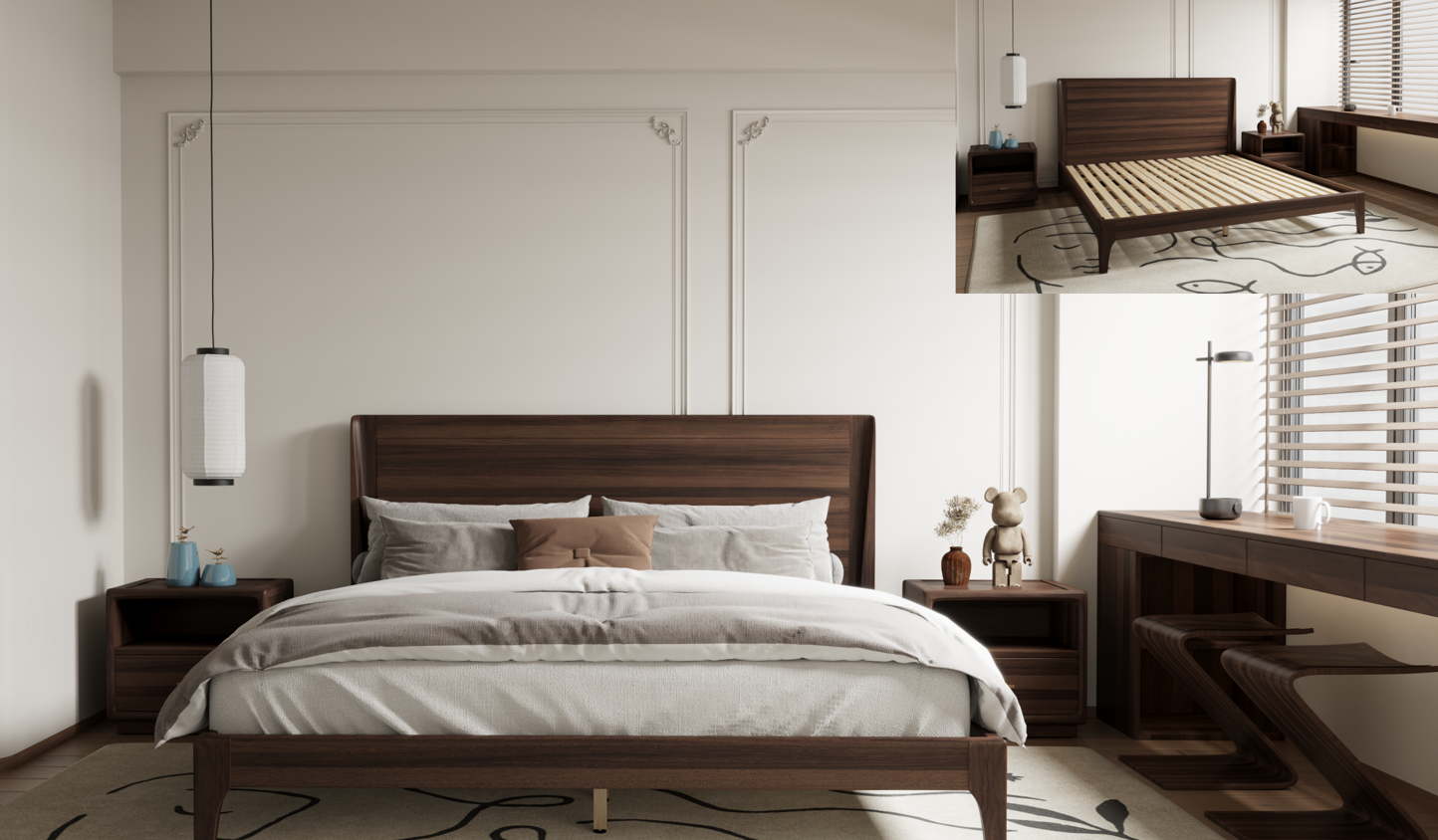 1.8米 / 1.5米 實木床架 8002