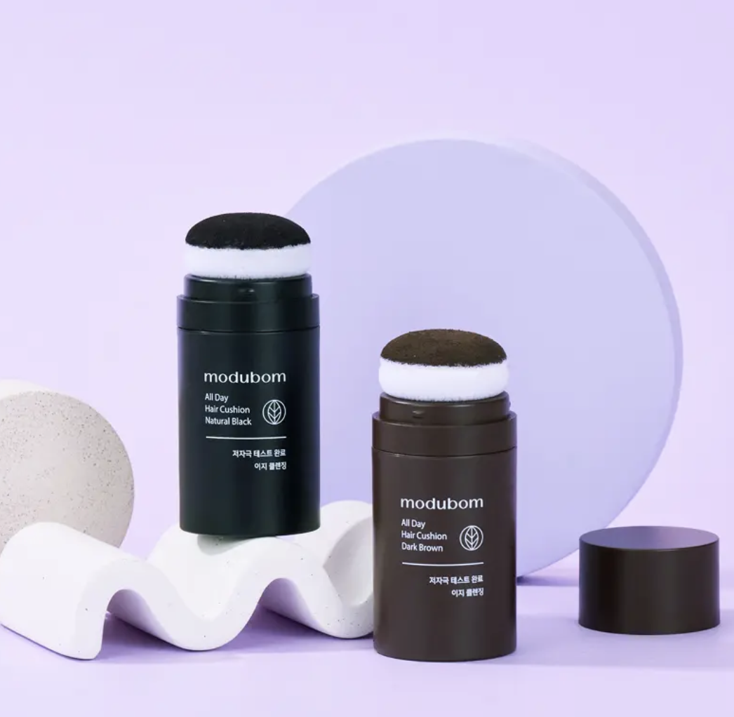 韓國 MODUBOM 自然黑／深棕色 自然補色 髮際線 氣墊髮粉｜All Day Hair Cushion 16g