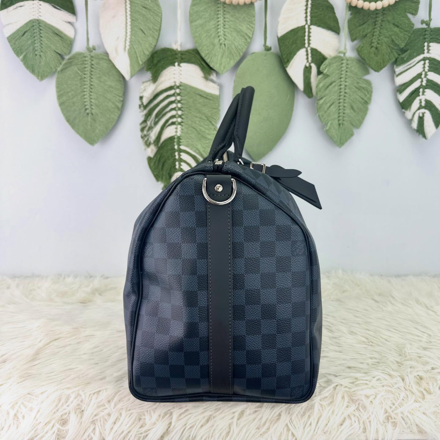 LV 🤍PRE OWNED KeepAll 45 藍黑色棋盤格 手提單肩斜肩包💙