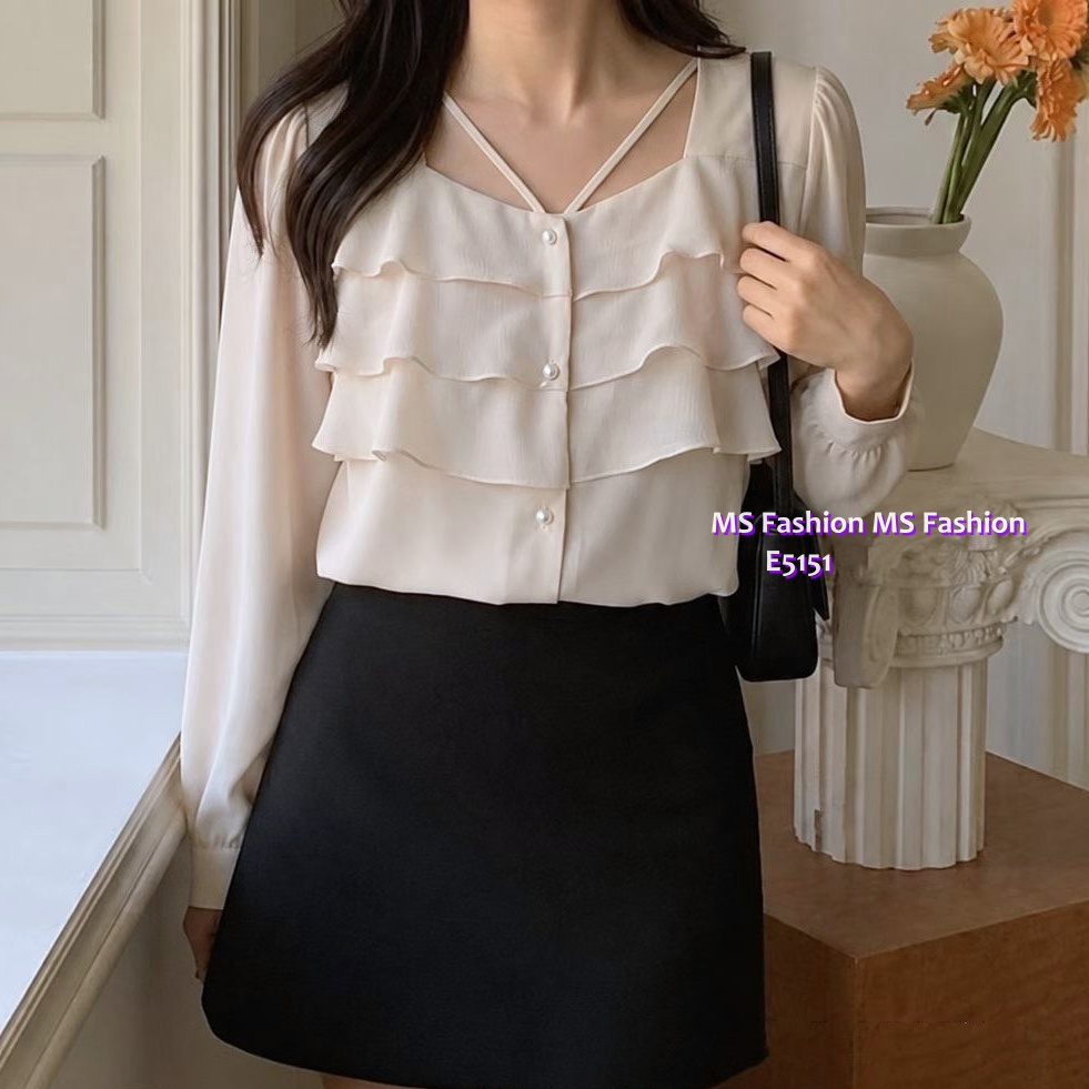 E5151 靚料特色領ruffle top