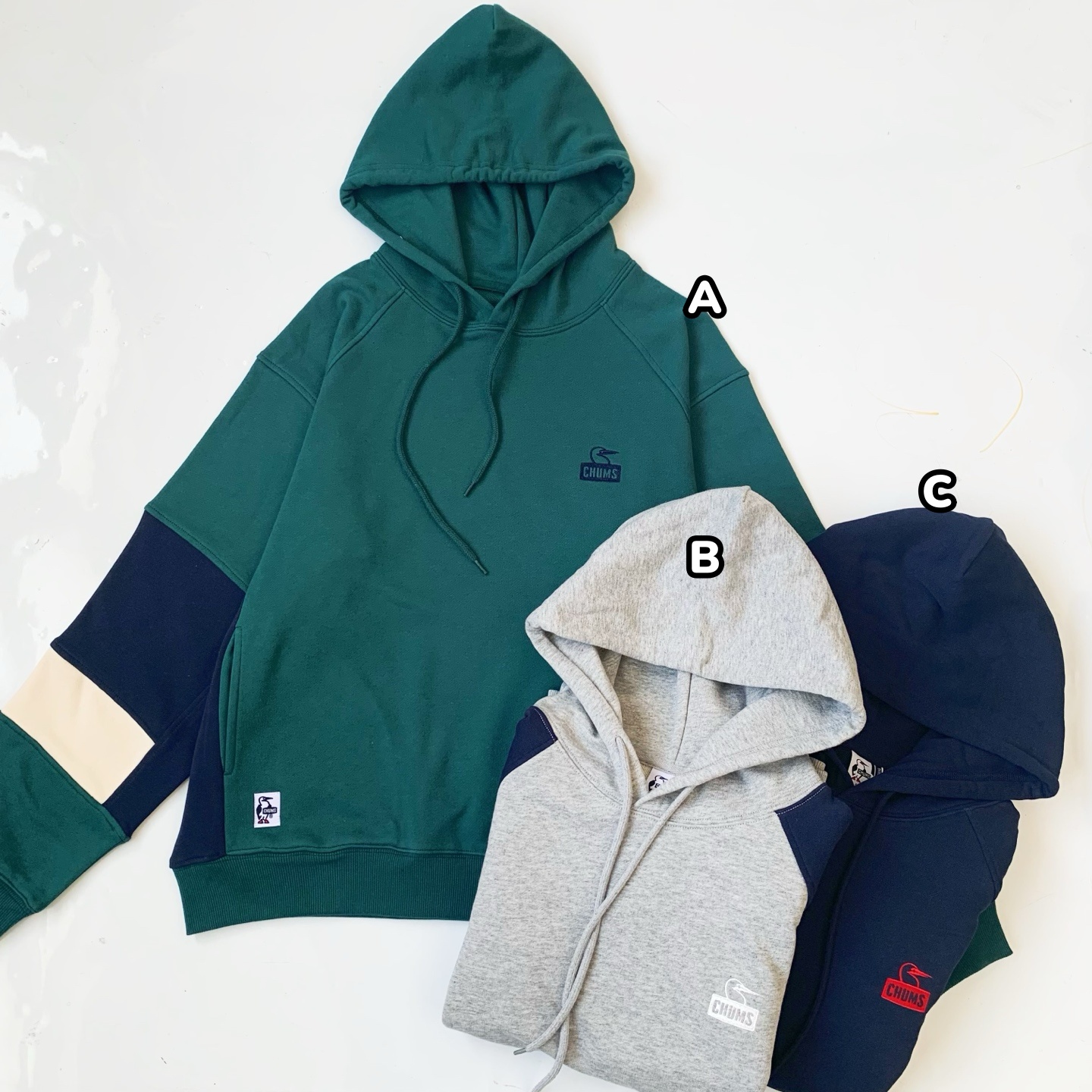 CHUMS 三色拼接連帽衛衣