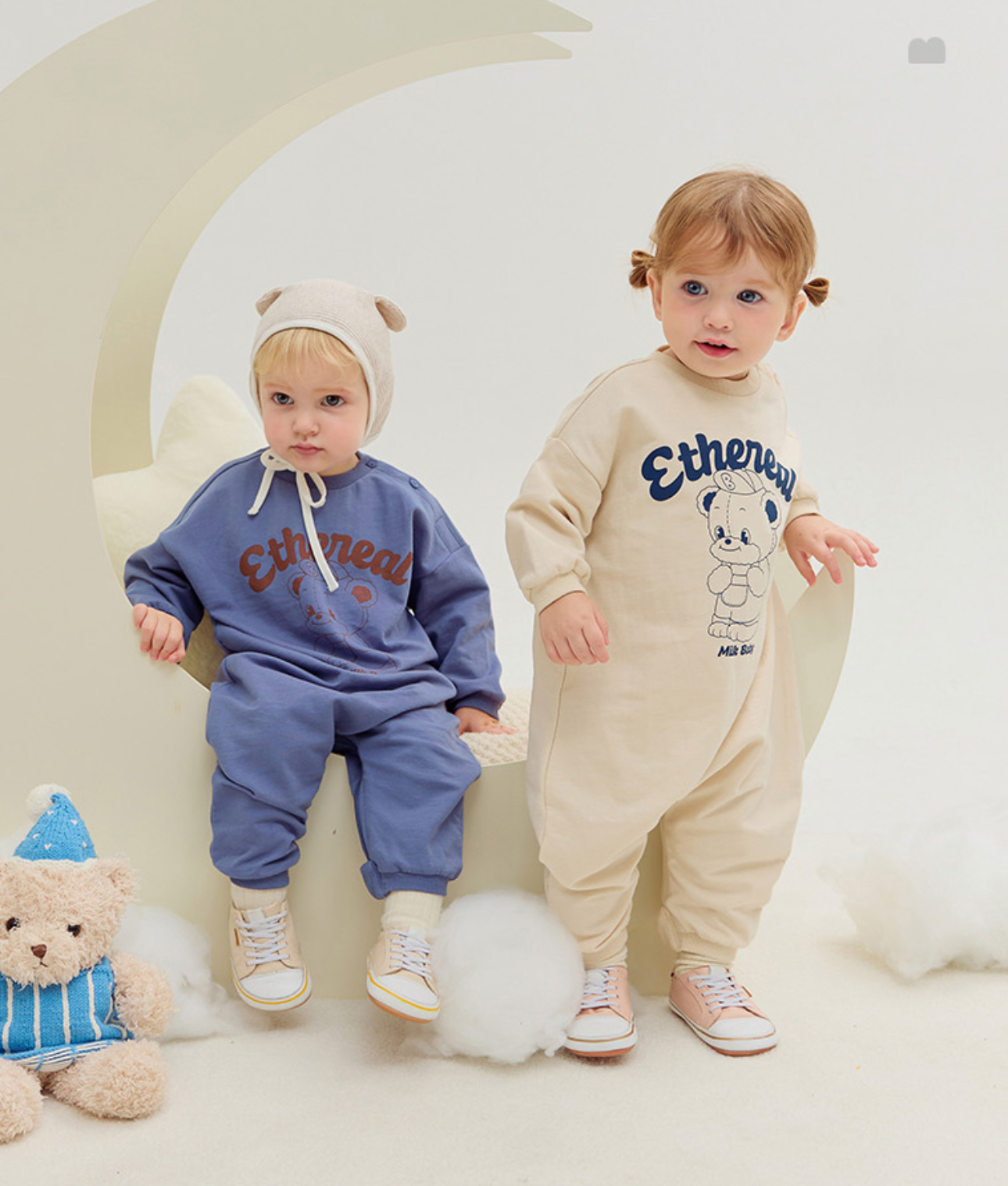 🍁預訂 韓國直送🍁🇰🇷Milk Baby兩色小熊字母印花寬鬆長袖連身服