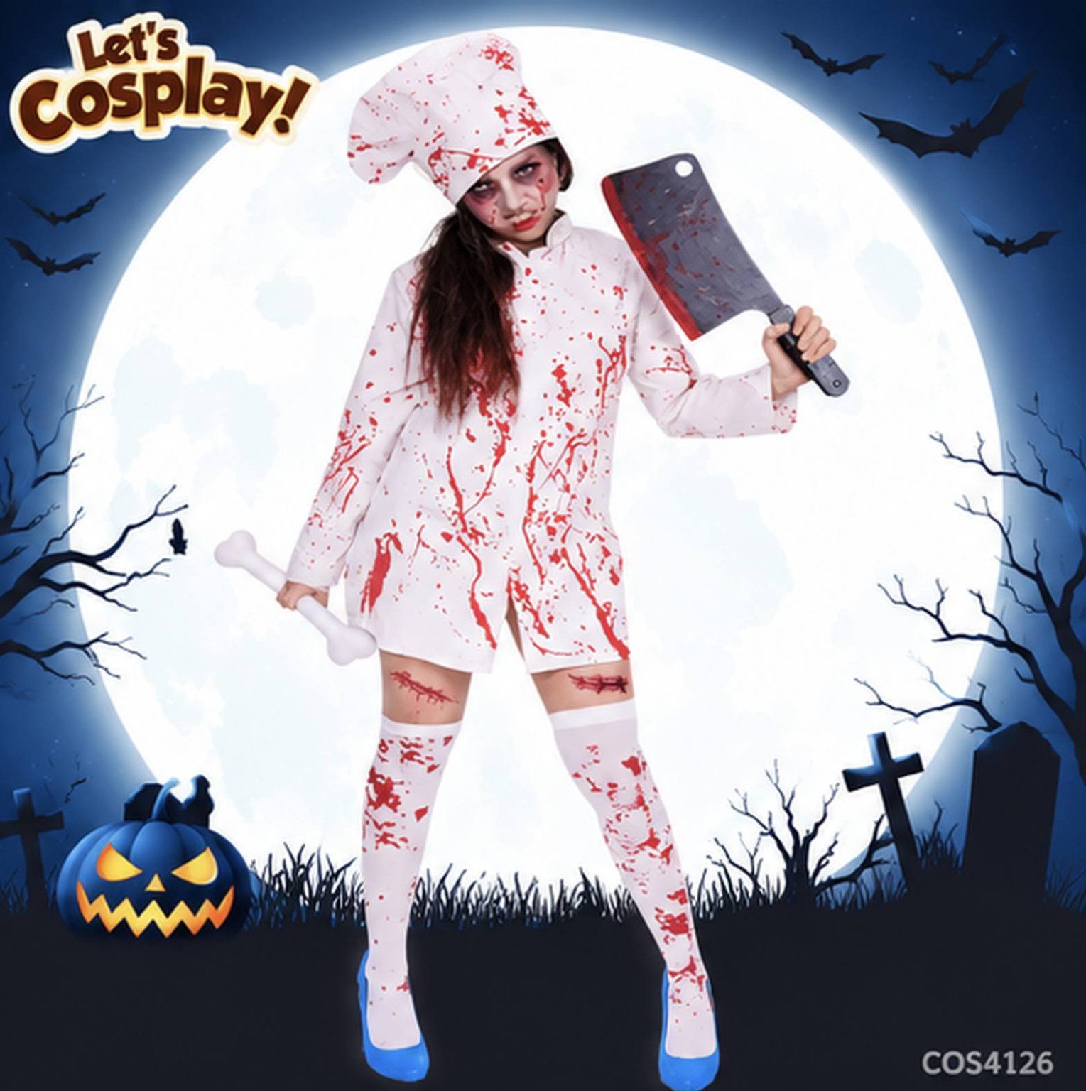 萬聖節恐怖廚師情侶裝｜喪屍廚師男女配搭 Halloween Couple Costume｜香港現貨 CPL1013