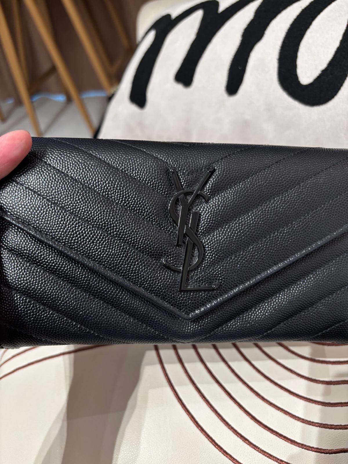 YSL SAINT LAURENT long wallet  Cassandra ysl so black 黑色粒紋小牛皮長銀包 100%Authentic, 98%new ✅certificate ✅box 