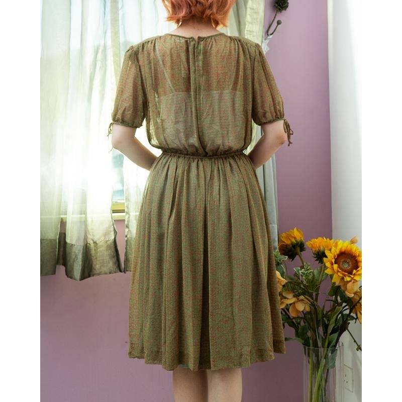 Vintage Japanese Fairy Style Rose Outline Chiffon Dress with Ribbon Details (MT2068)