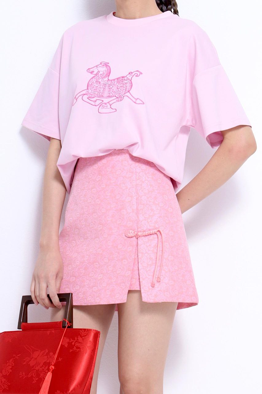 刺绣粉红马图案宽松上衣 2649