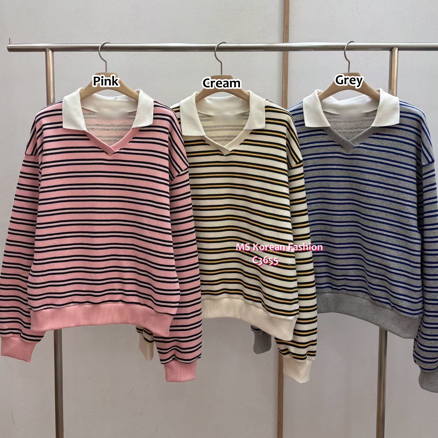 C3655 韓國🇰🇷靚色反領橫間top