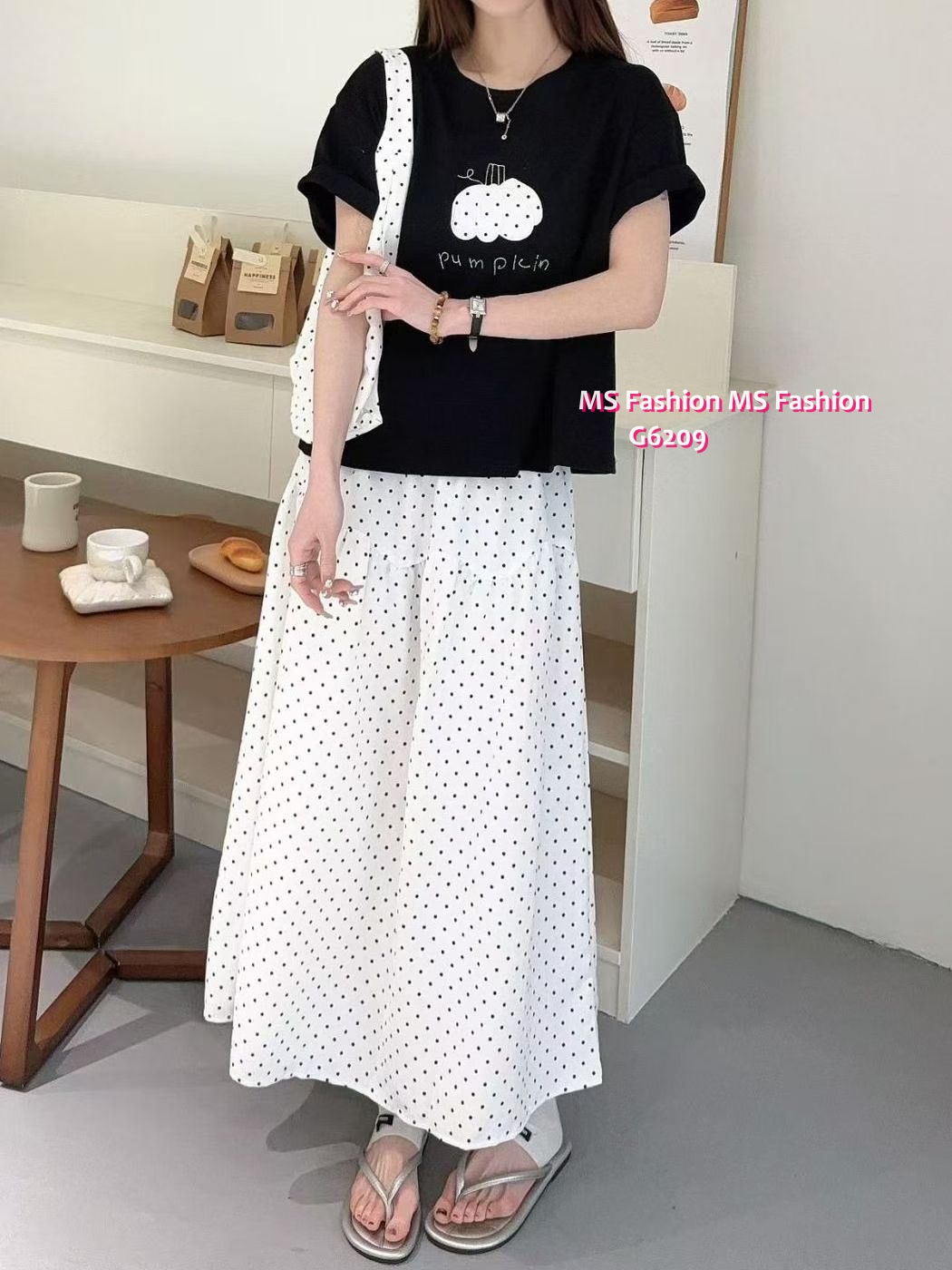 G6209 韓國🇰🇷tee+波點裙+袋仔Set