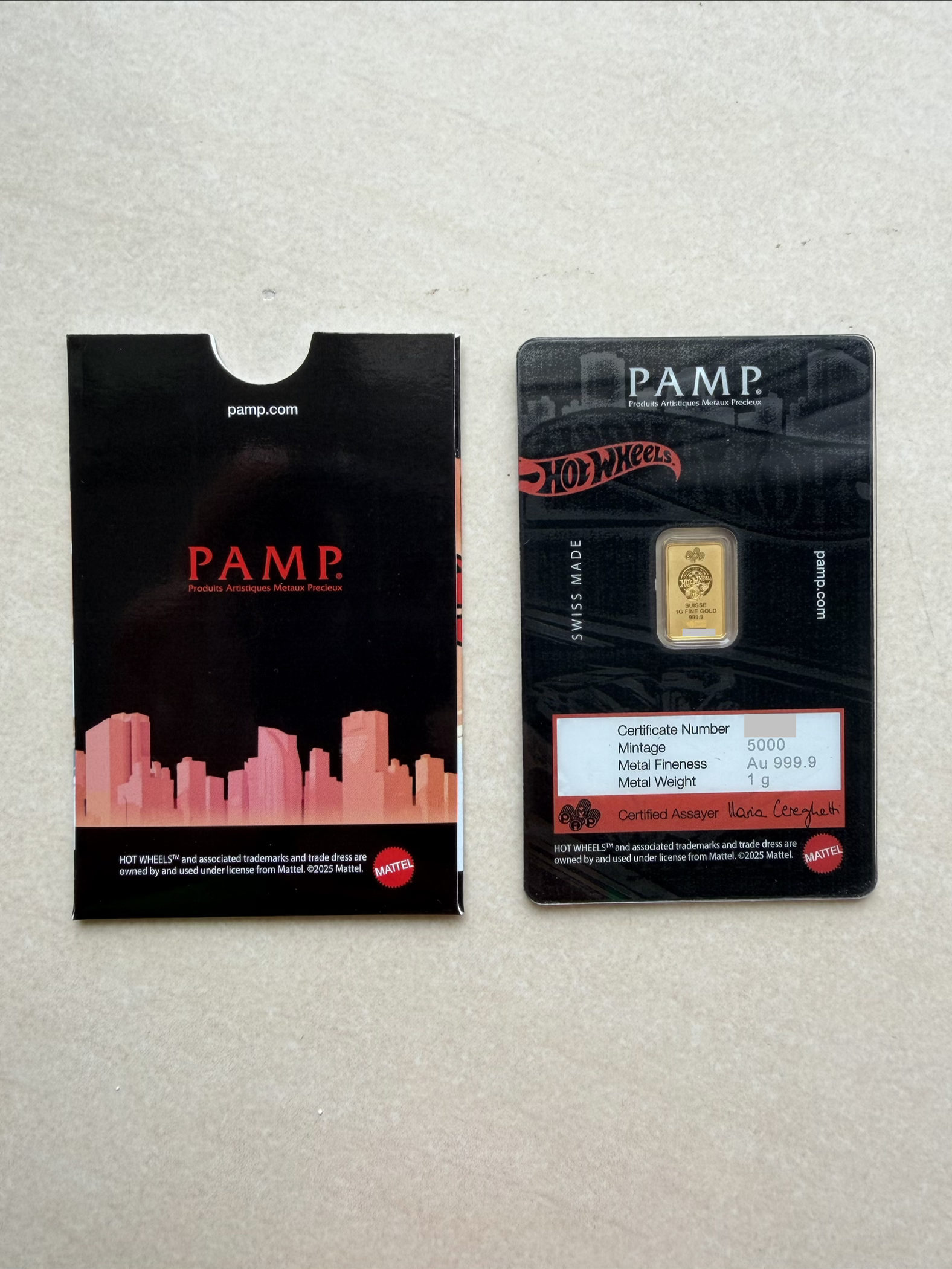 (Nice SN4600) PAMP Hot Wheels 1g 🇨🇭Swiss Fine Gold Bar Emas 999.9 with Sleeve