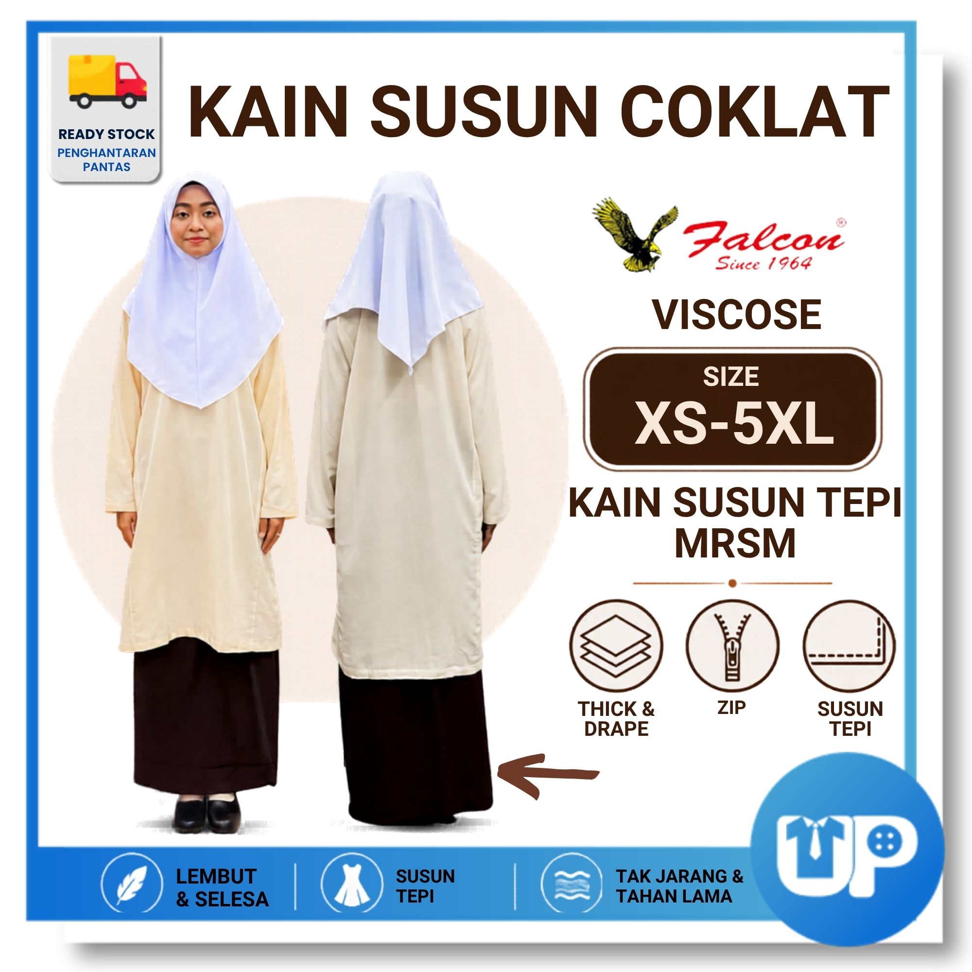 Falcon MRSM Kain Susun Coklat Sekolah Menengah Cotton School Uniform