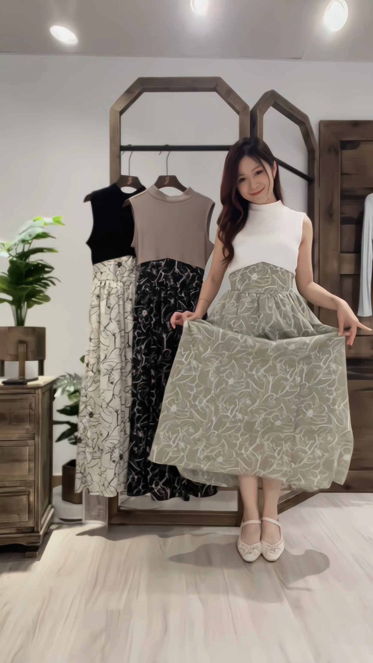 懶人必購👒假兩件花卉拼色洋裝裙(JP)[白色]362411