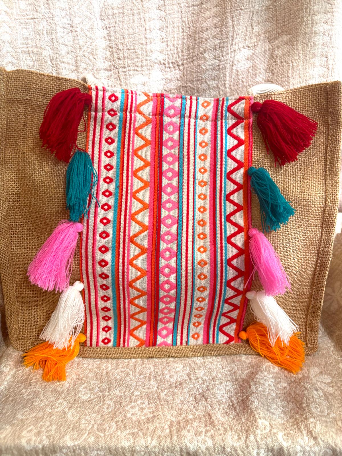 印度製造 - 棉麻配彩色刺繡布蘇蘇袋