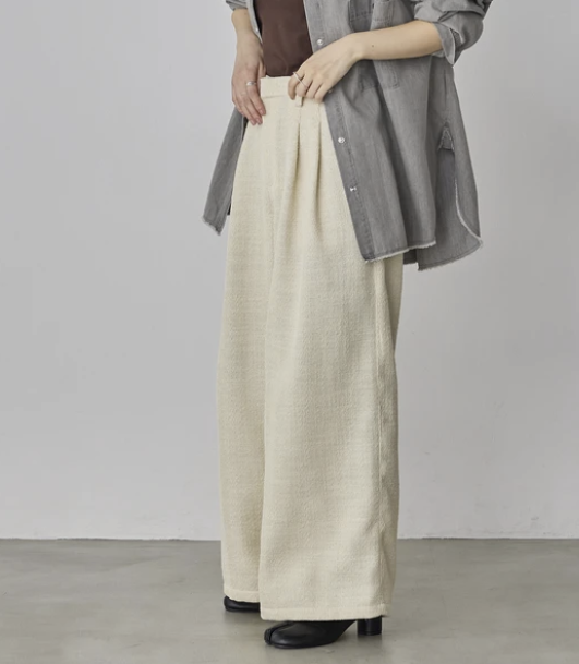 丹寧風人字紋褶褲 - 2026 流行穿搭  女士長褲 春夏時尚穿搭 柔軟舒適 成人休閒 日常穿搭 易於配搭 日本直送   #JP-I-260032