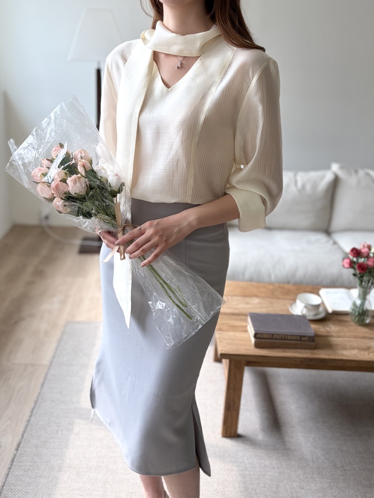 Aurelie Scarf-Tie Blouse (Cream)