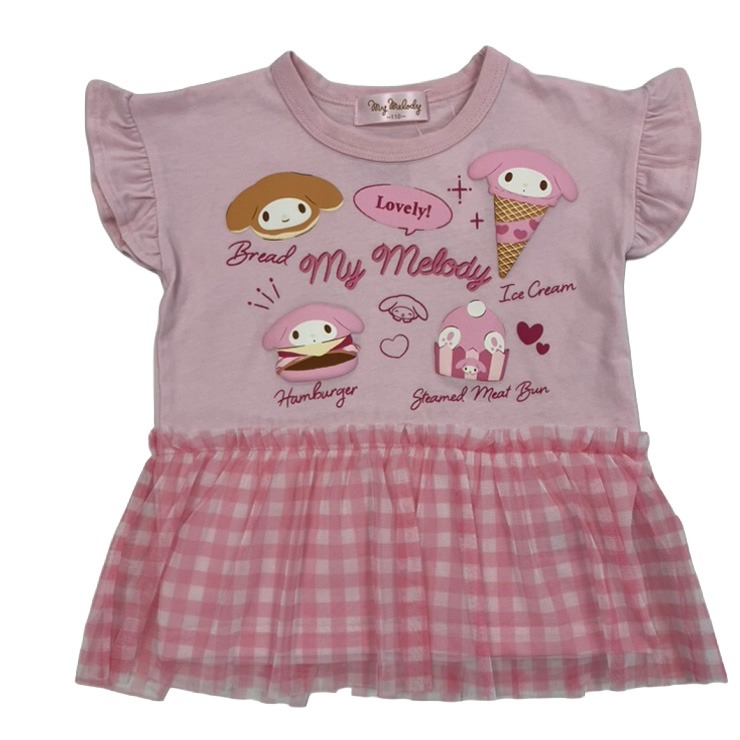 🇯🇵限量預訂 日本直送🇯🇵Sanrio My Melody食物印花格紋薄紗荷葉邊短袖上衣