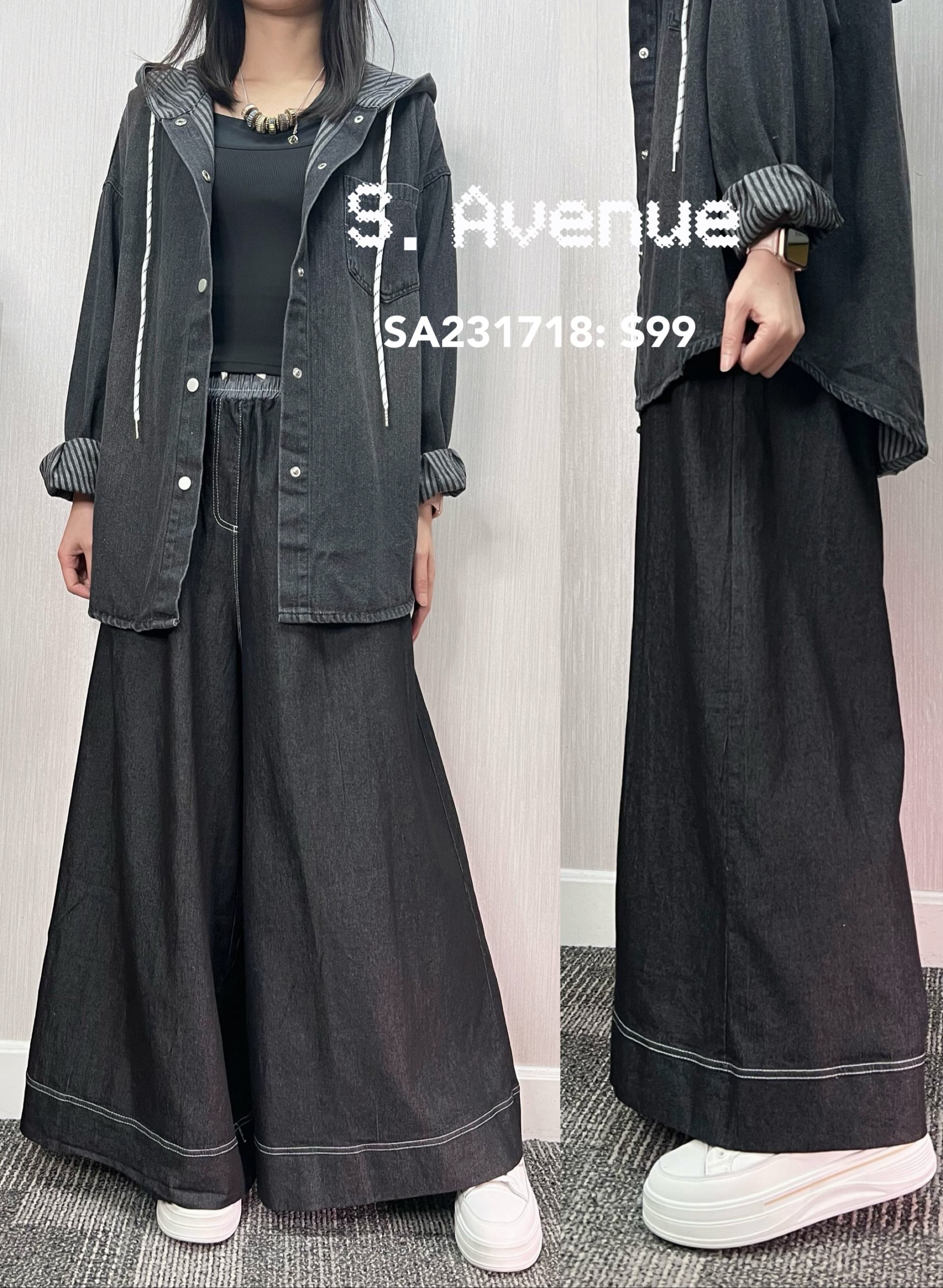 SA231718: 橡筋腰牛仔闊裙褲