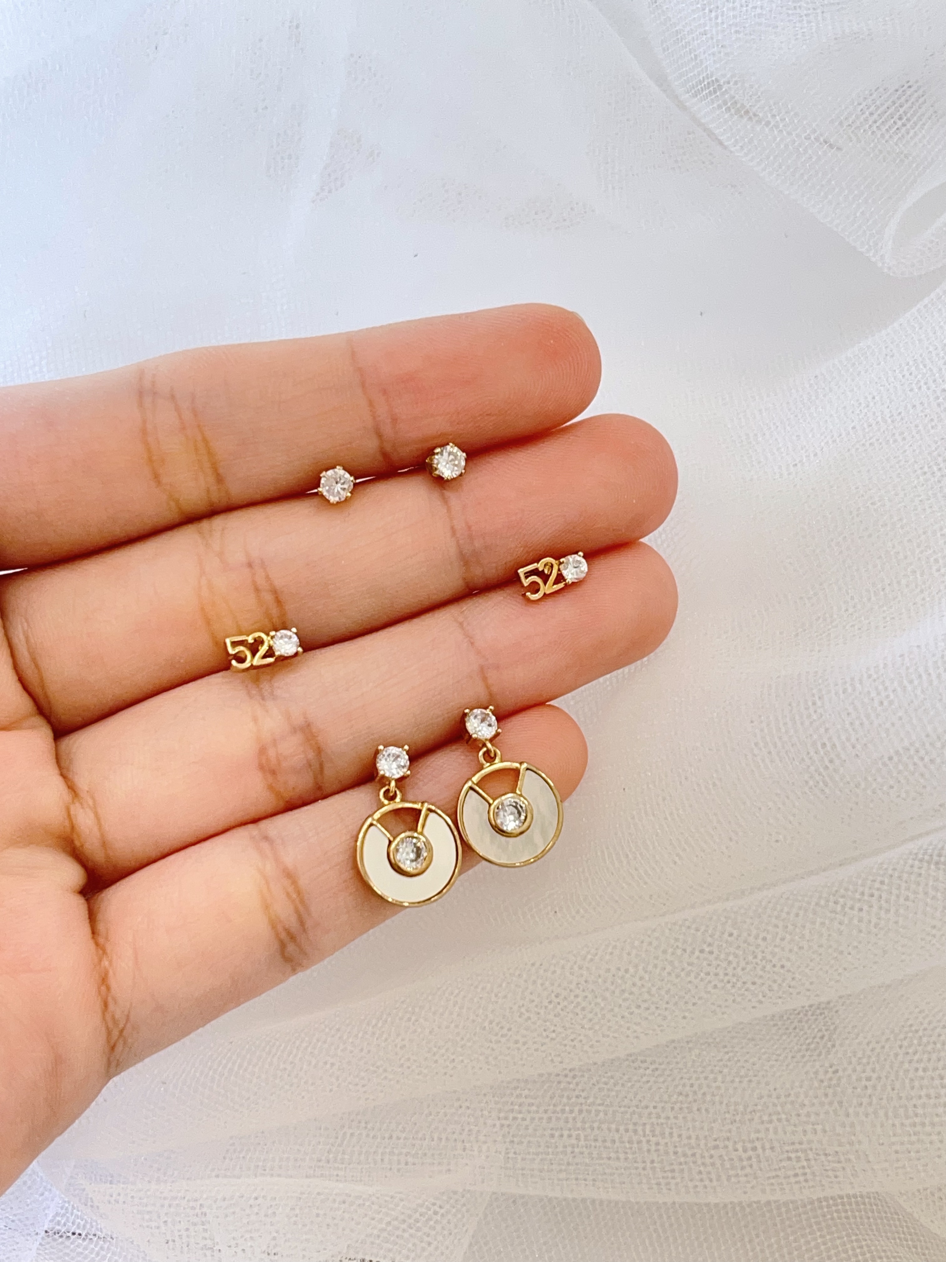 贝壳圆环520数字锆石耳环套装