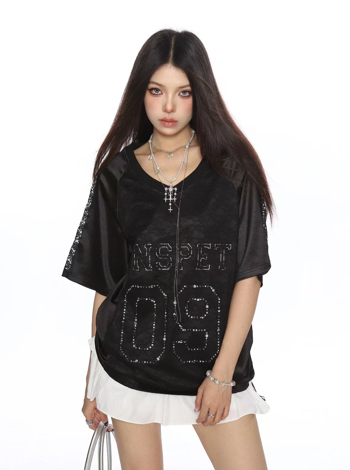 TP391缎面蕾丝T恤