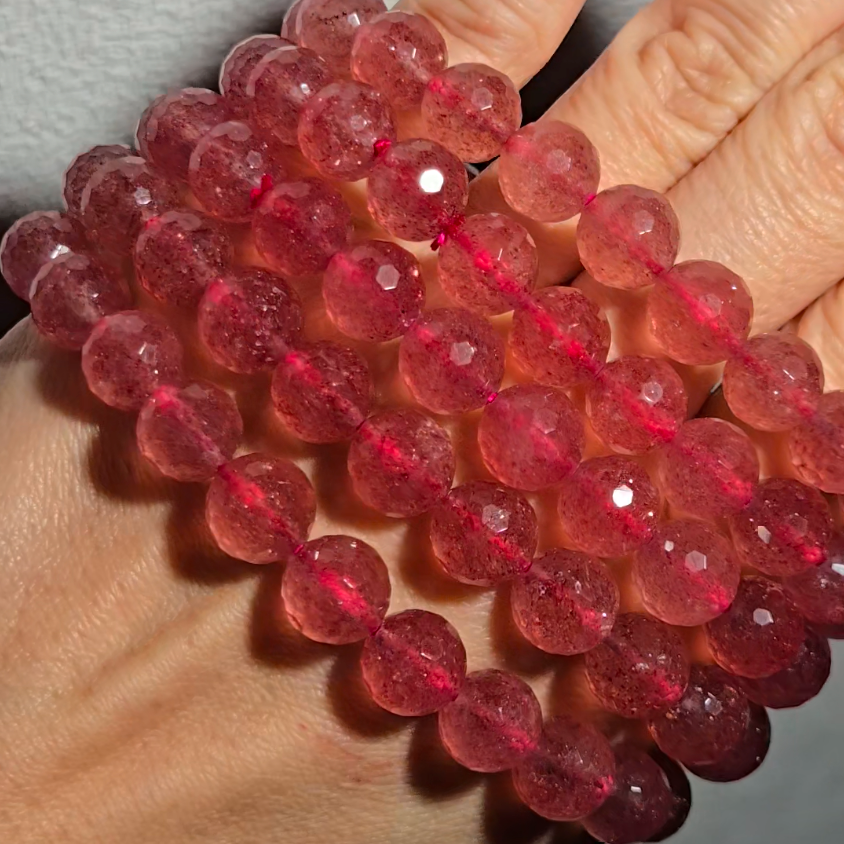 Strawberry quartz faceted bead bracelets with sparkly mica - JW111