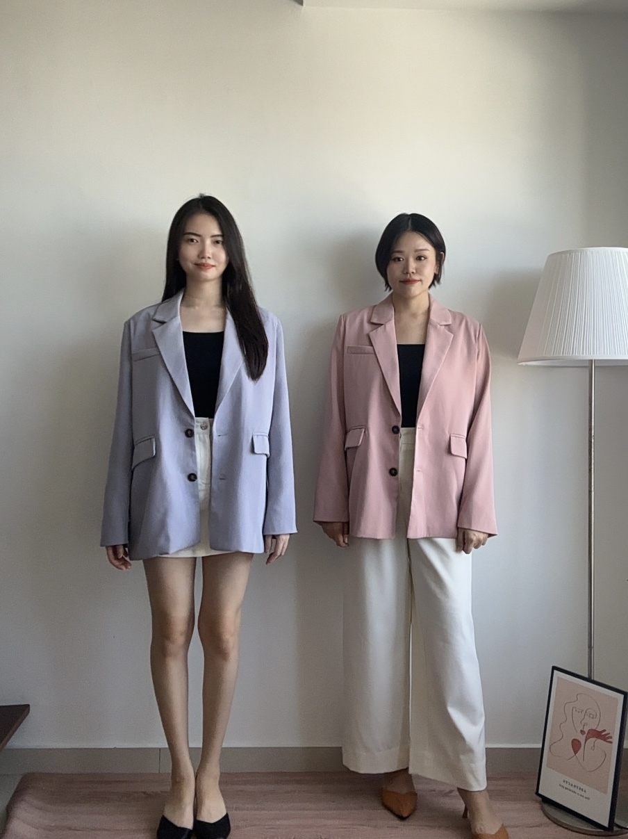 T4364 Long Sleeve Oversized Blazer - Pink & Purple