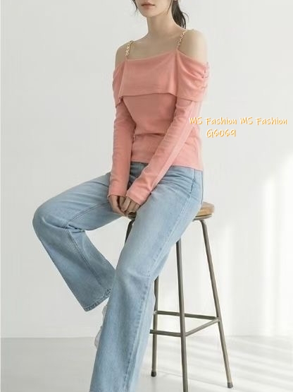 G6068 韓國🇰🇷金鏈吊帶露肩top