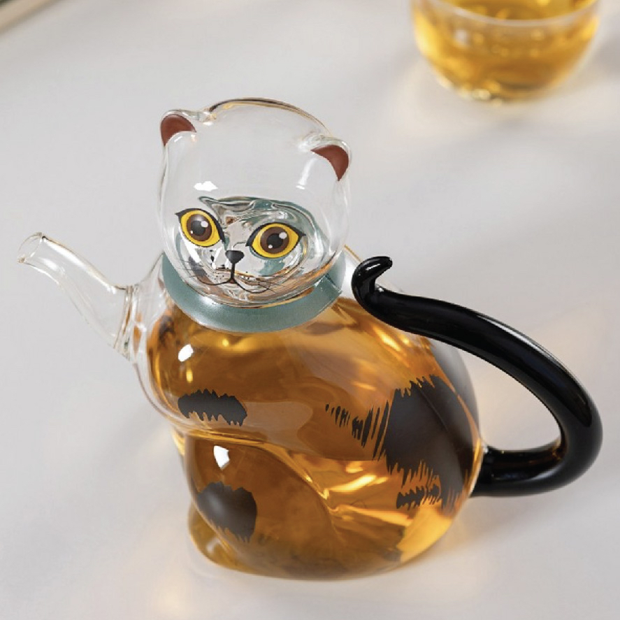 貓尾透明玻璃泡茶壺