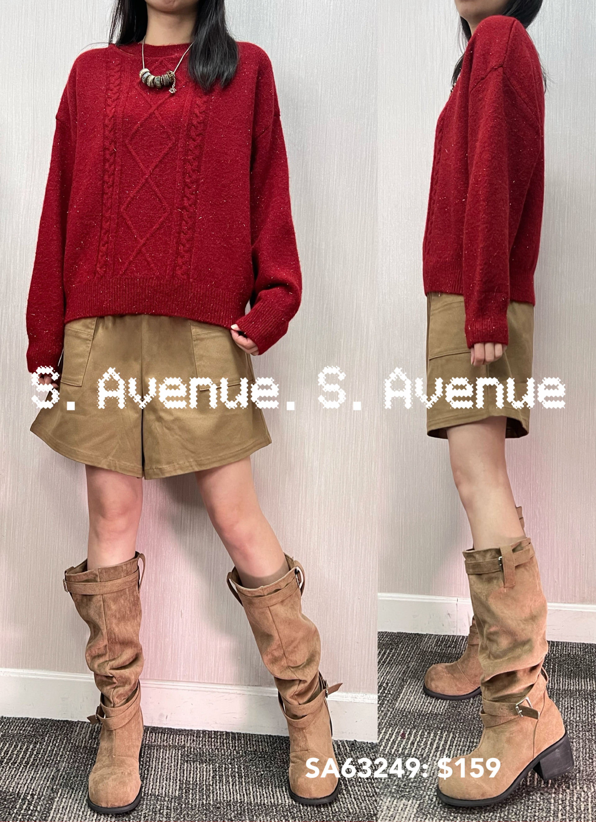 SA63249: 長袖領偷空菱格織紋冷衫