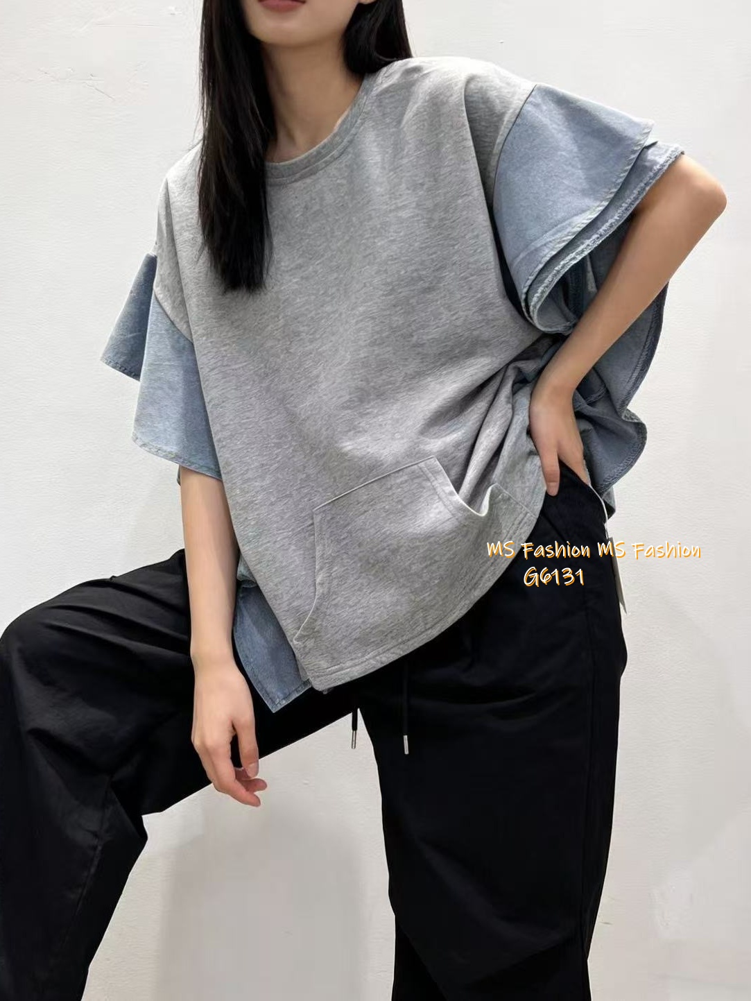 G6131 韓國🇰🇷拼牛仔ruffle top