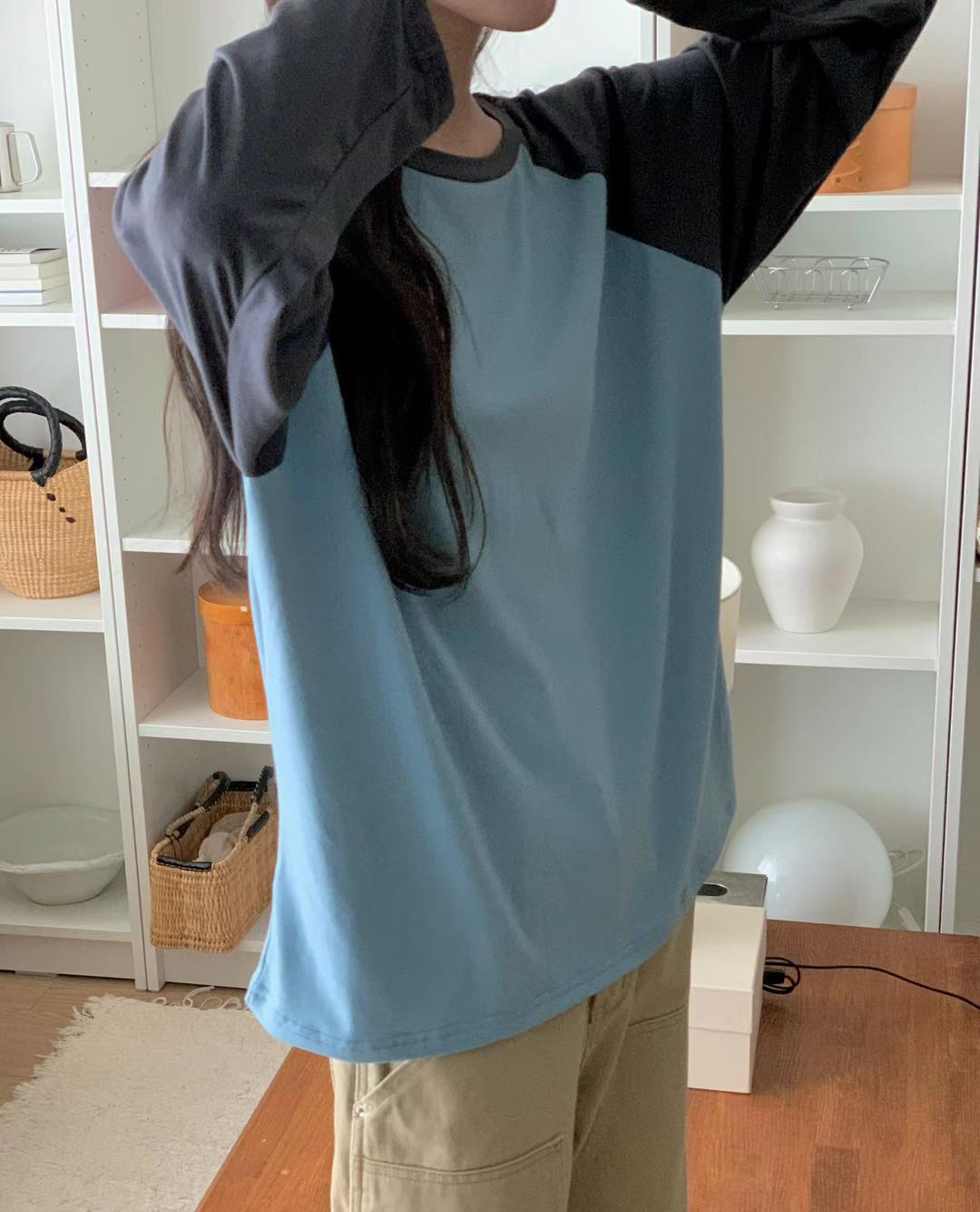微磨毛牛角袖長袖 T-Shirt 