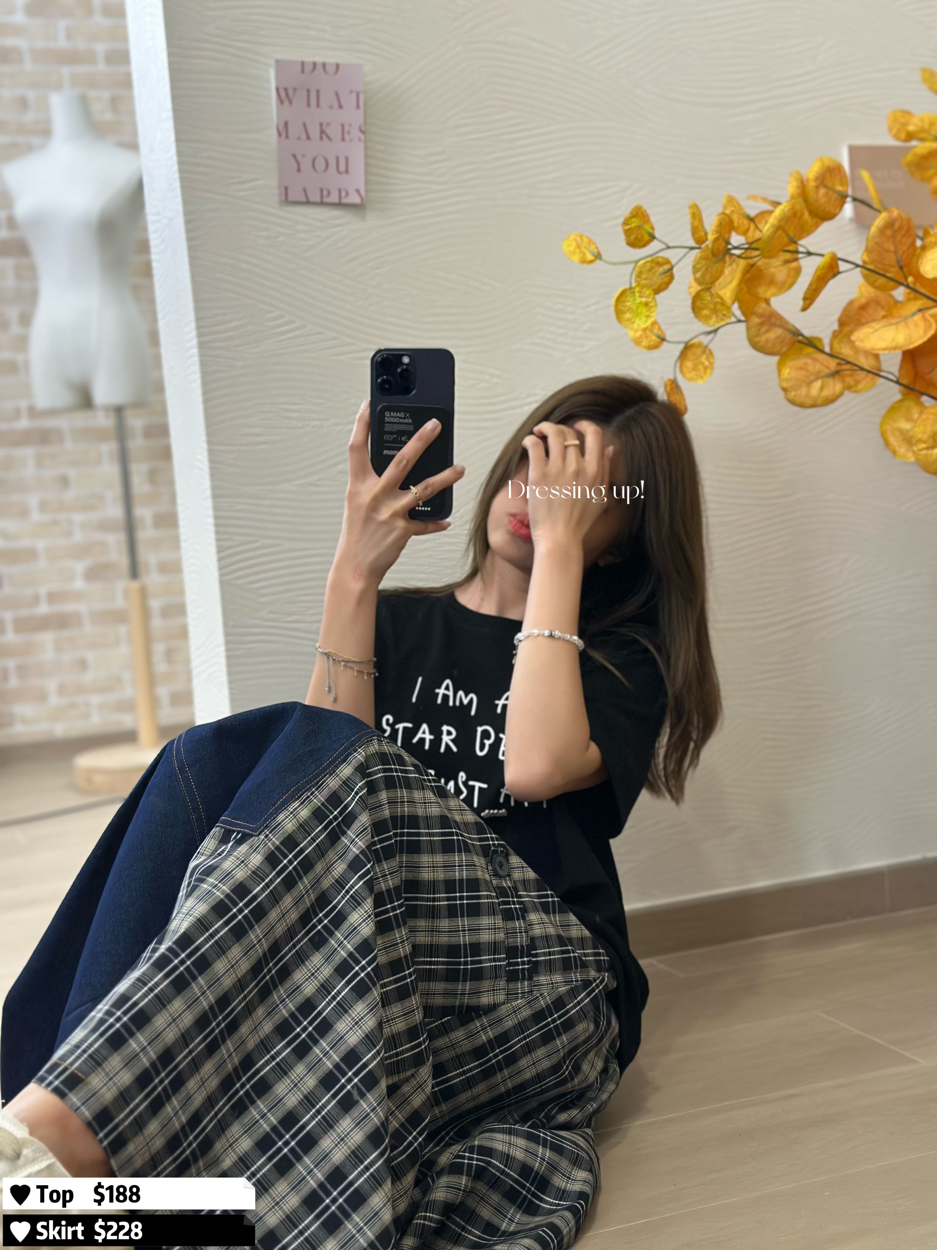  雙重手工｜格紋牛仔裙