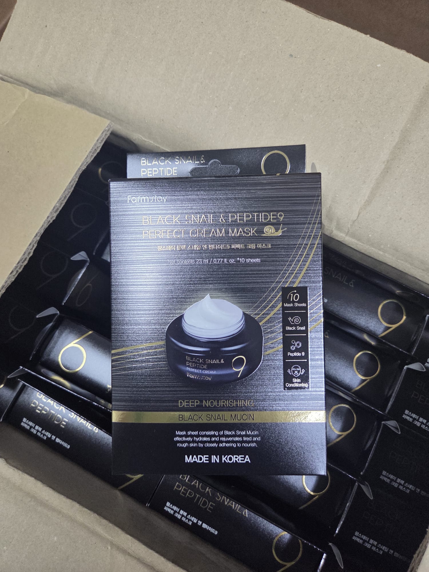 韓國🇰🇷FARMSTAY黑蝸牛肽9完美霜面膜23ml×10片/盒 (現貨品)