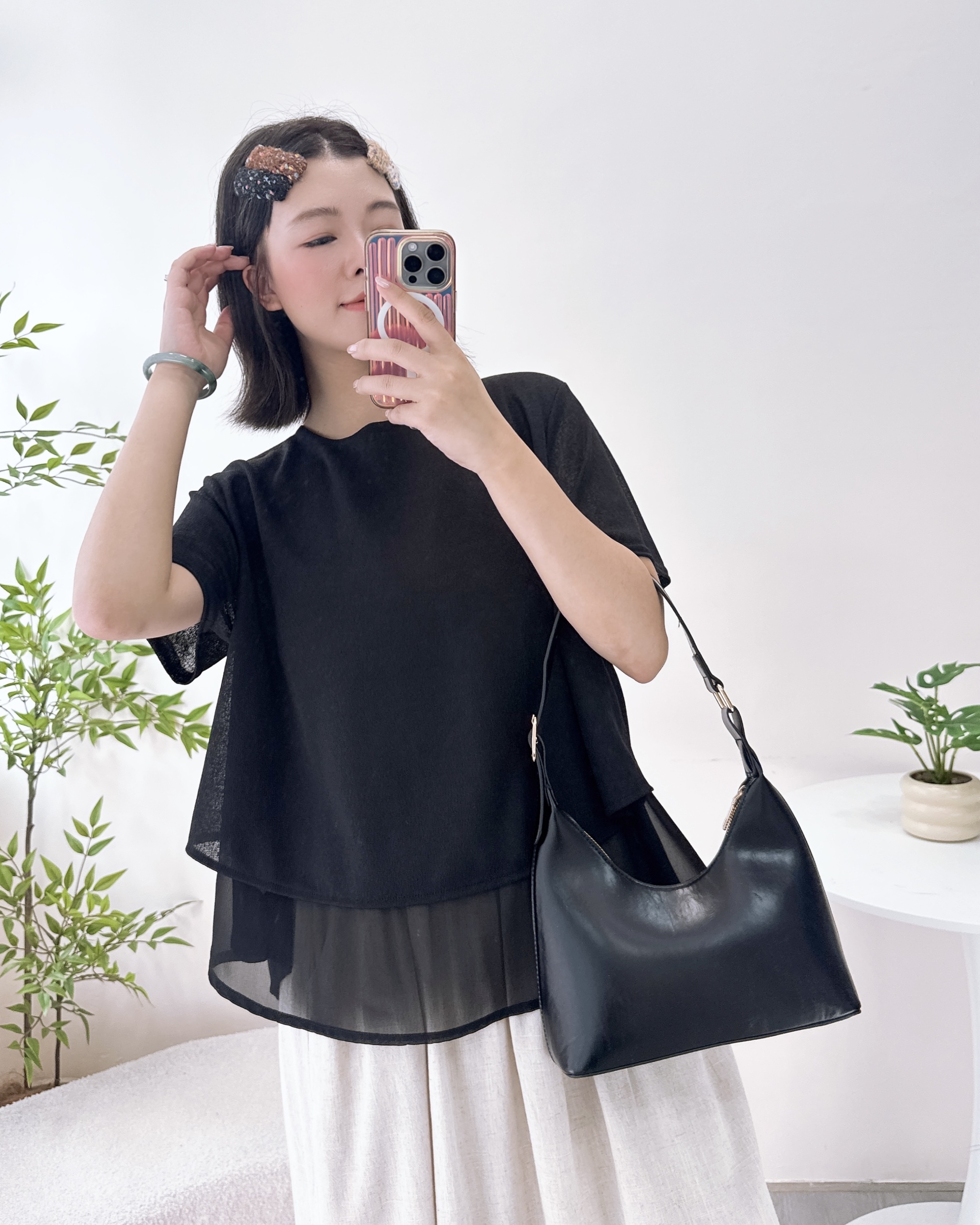 輕薄磨砂雪紡混棉上衣 3色