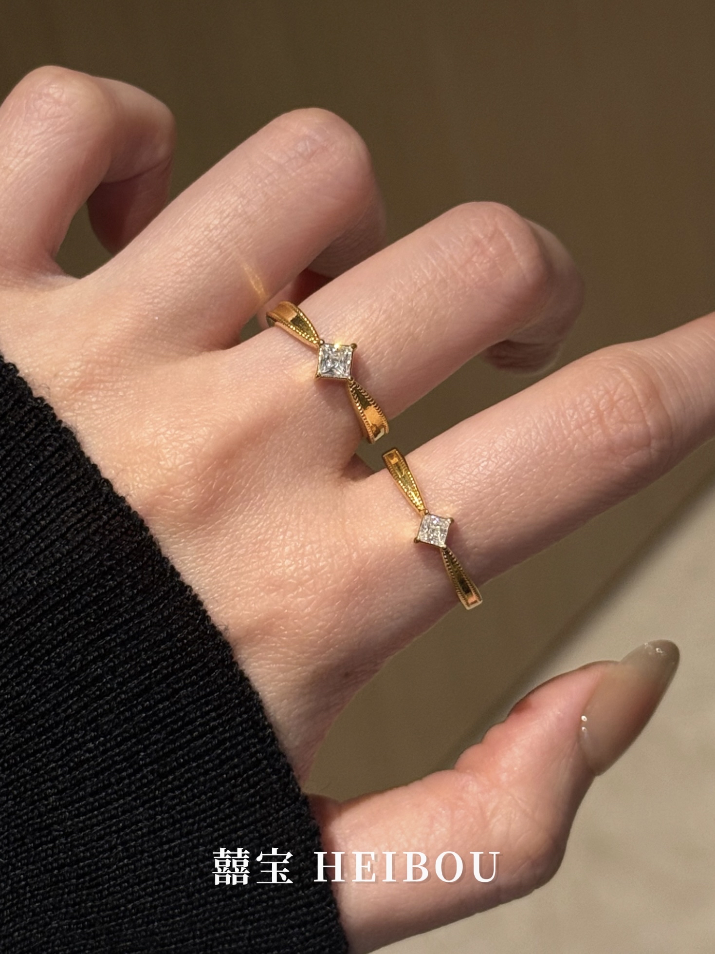 【6D镶嵌】公主方钻戒指