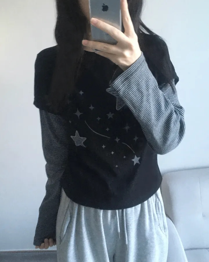 Star Graphic Layered Long Sleeve Tee