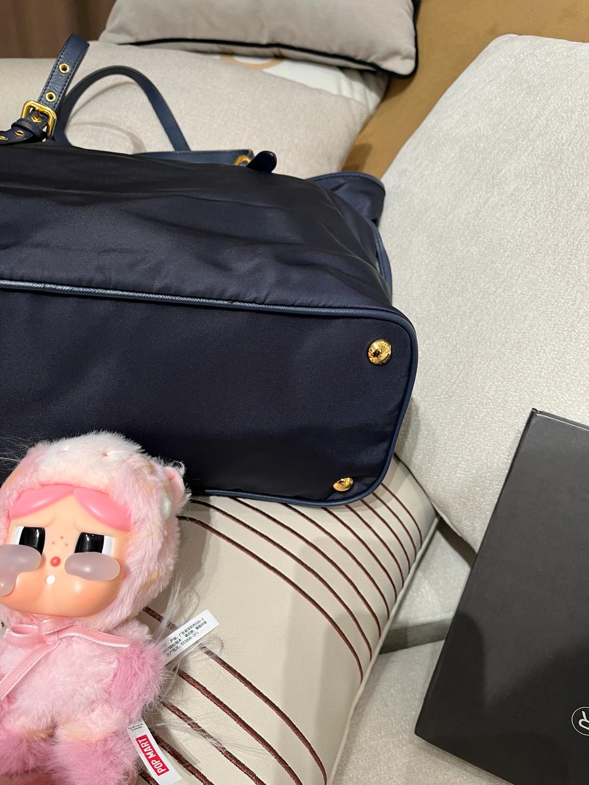 Prada Nylon Shopping Tote Bag Navy 100%Authentic, 98%New ✅ certificate 