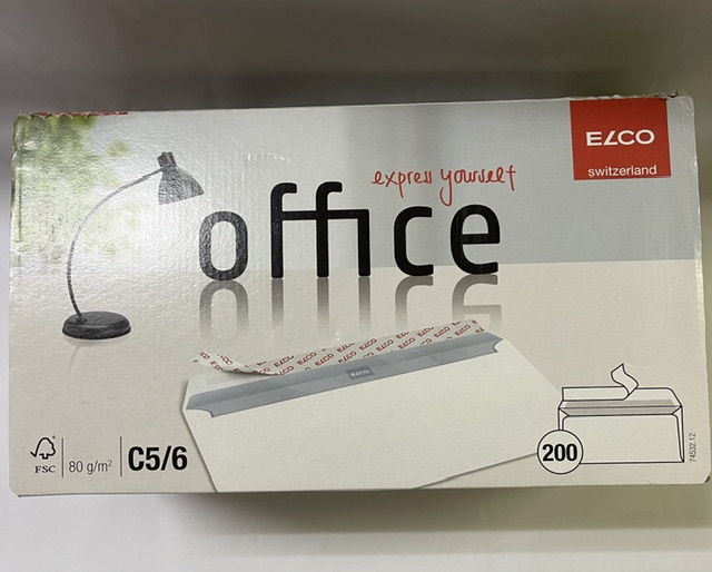 ELCO 瑞士艾奧柯牌Office系列 80gsm C5/6 自動黏䀡白色信封 200個